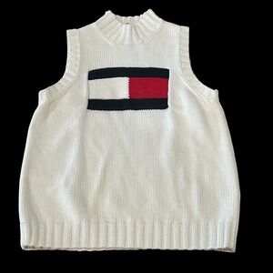 Tommy Hilfiger Jeans Flag Mock Neck Sleeveless Sweater Vest Size Medium